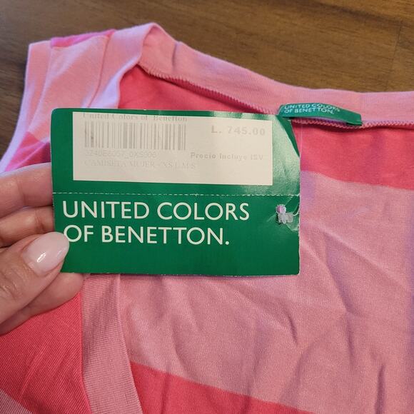 United Colors of Benetton Cotton Sleeveless V‑Neck Top Pink/Stripes, Size XS NWT - Picture 7 of 10